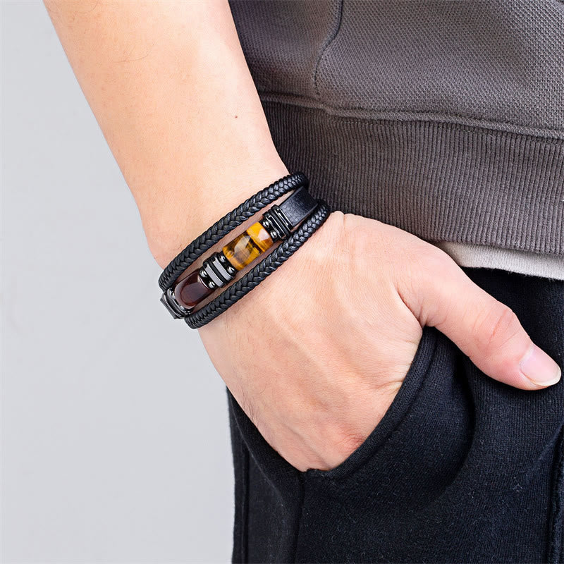 Tiger Eye Multi-layer Leather Bracelet for Courage & Willpower 18-20cm