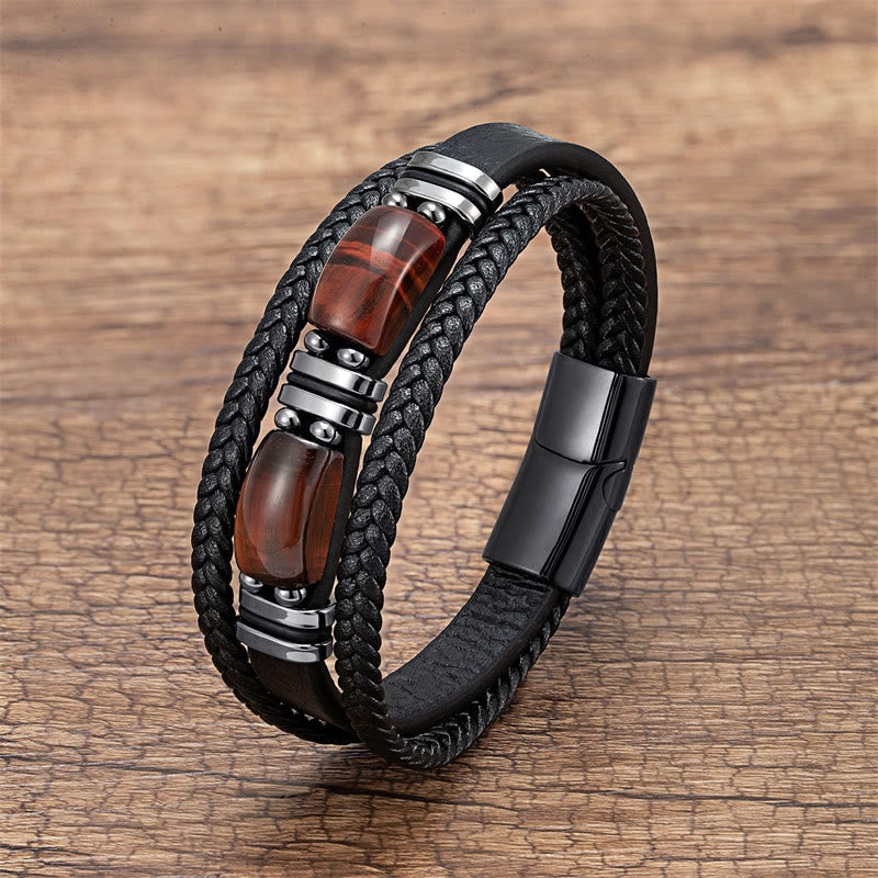 Tiger Eye Multi-layer Leather Bracelet for Courage & Willpower 18-20cm