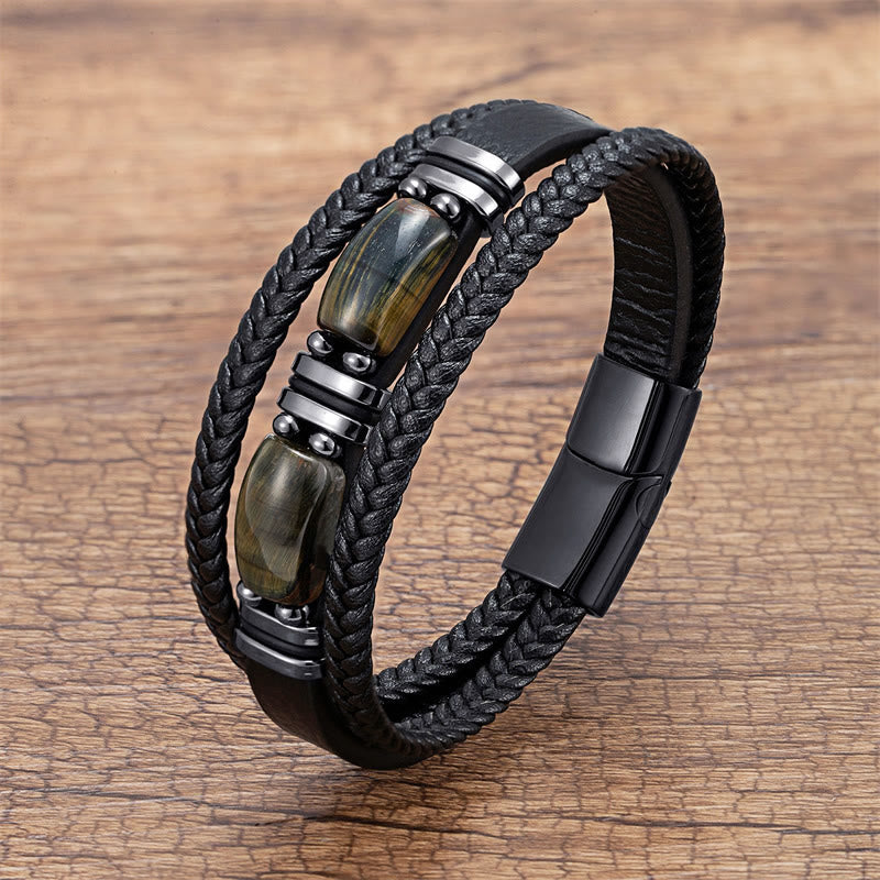 Tiger Eye Multi-layer Leather Bracelet for Courage & Willpower 18-20cm