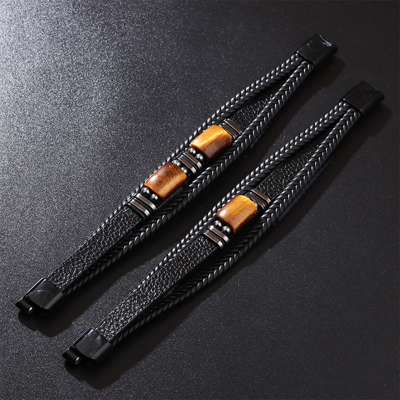 Tiger Eye Power Magnetic Buckle Leather Bracelet