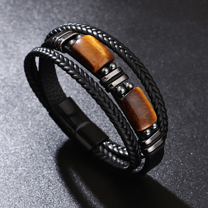 Tiger Eye Power Magnetic Buckle Leather Bracelet