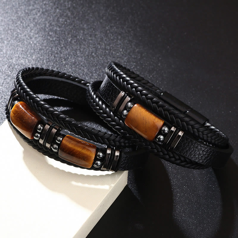 Tiger Eye Power Magnetic Buckle Leather Bracelet