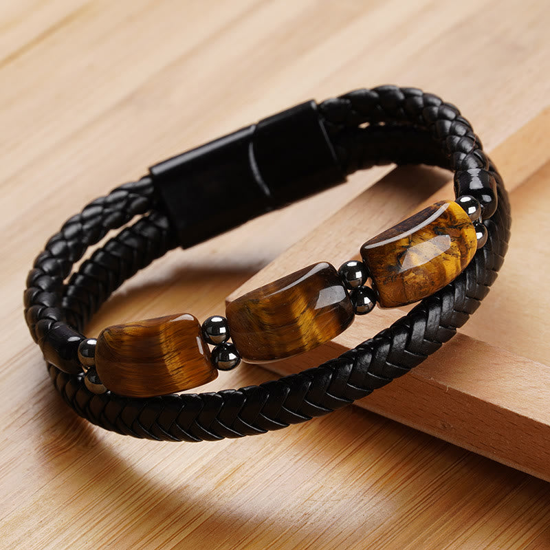 Tiger Eye Protection Leather Bracelet for Willpower | Healing Sounds
