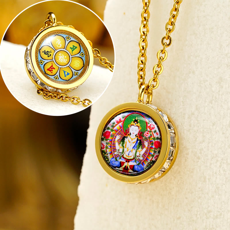 Titanium Steel Buddha Necklace | Green Tara & God Of Wealth Symbol