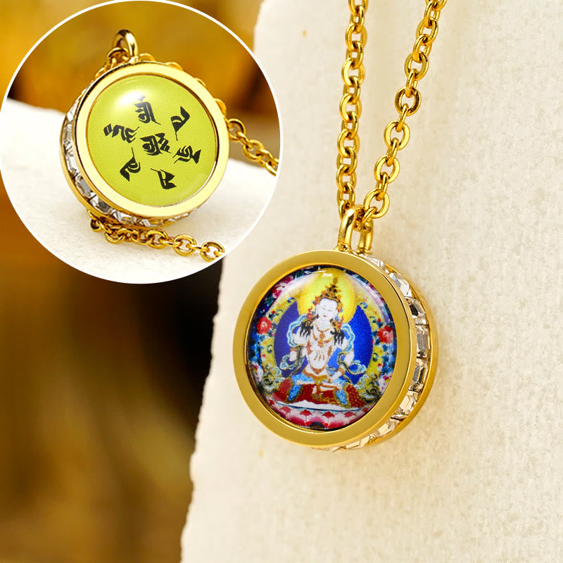 Titanium Steel Buddha Necklace | Green Tara & God Of Wealth Symbol