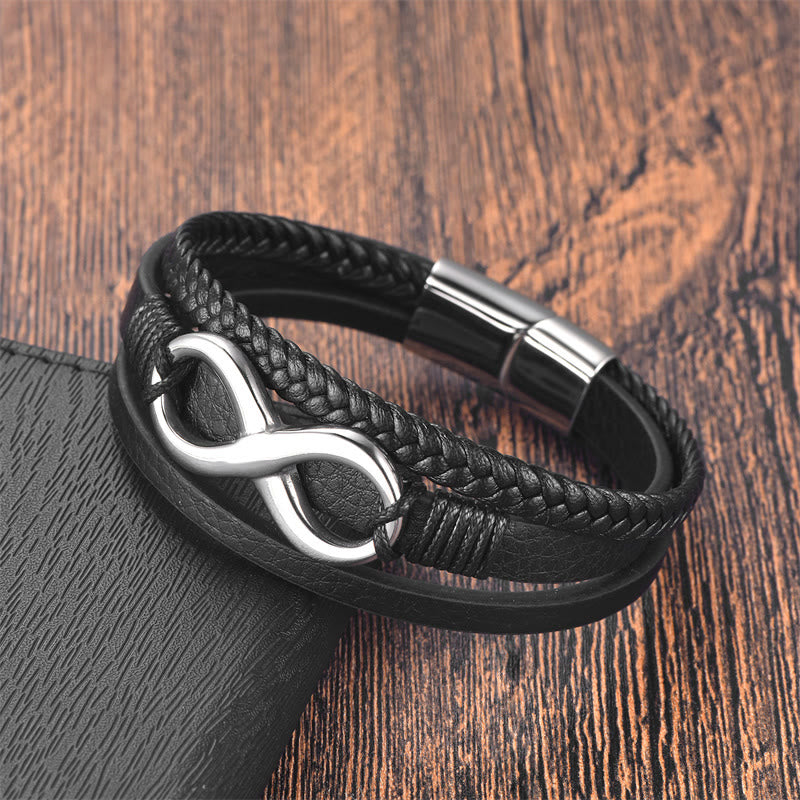 Titanium Steel Leather Lotus Bracelet with Infinity Symbol Calm Balance