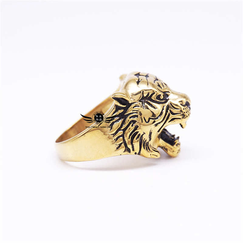 Titanium Steel Tiger Head Ring for Balance and Calm Energy