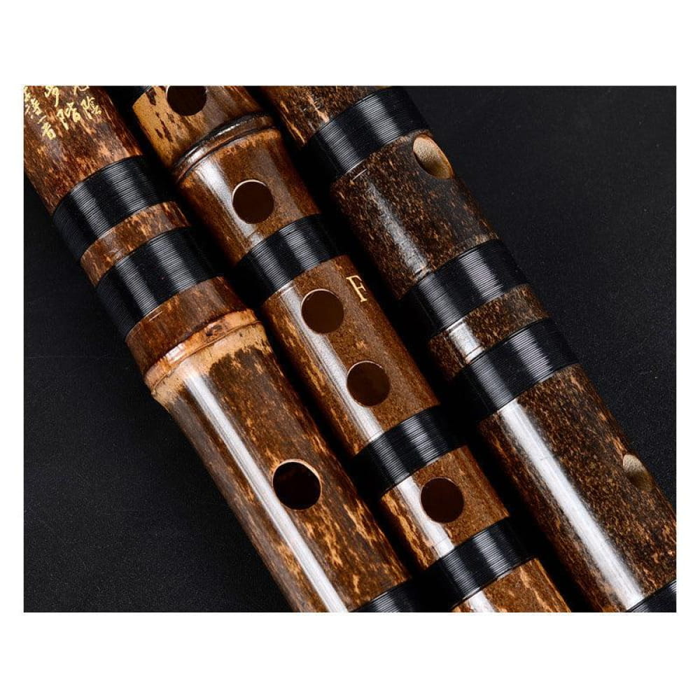 Traditional Purple Bamboo Dizi Flute for Beginners with black bands and finger holes