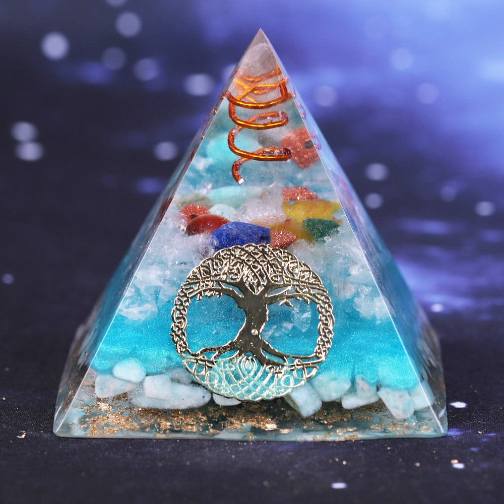 Tree Of Life Amazonite 7 Chakra Orgone Pyramid