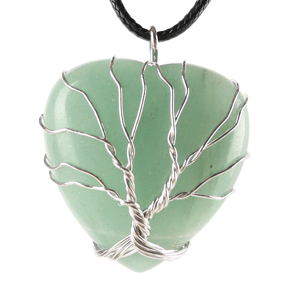 Tree of Life Heart Pendant with Silver Wire Wrap