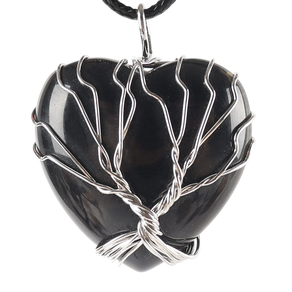 Tree of Life Heart Pendant with Silver Wire Wrap