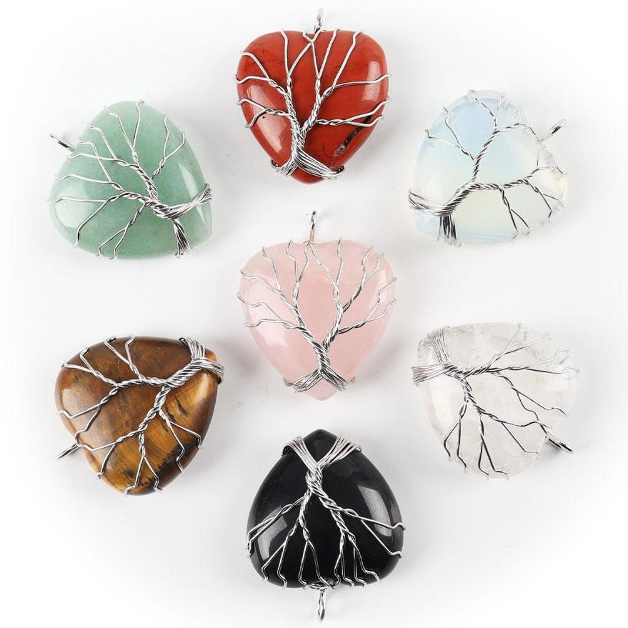 Tree of Life Heart Pendant with Silver Wire Wrap