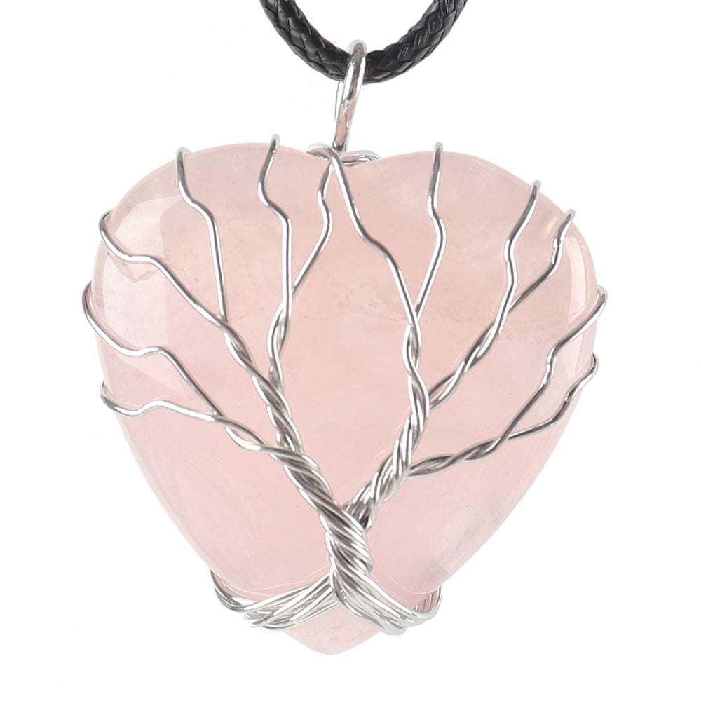 Tree of Life Heart Pendant with Silver Wire Wrap