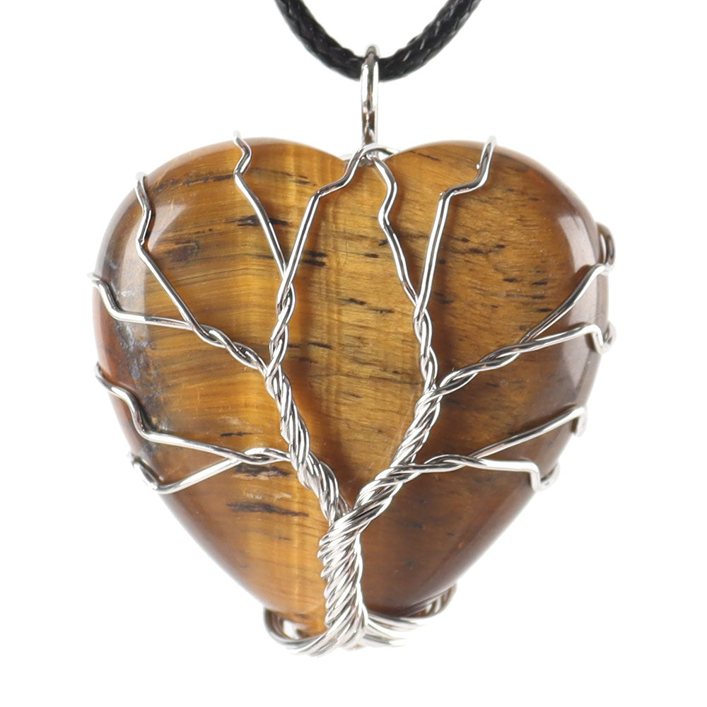 Tree of Life Heart Pendant with Silver Wire Wrap