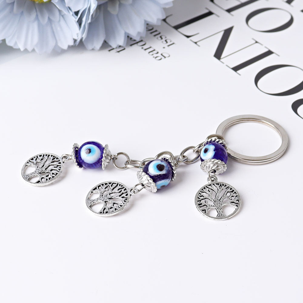 Tree of Life Key Chain with Three Devil's Eye Beads