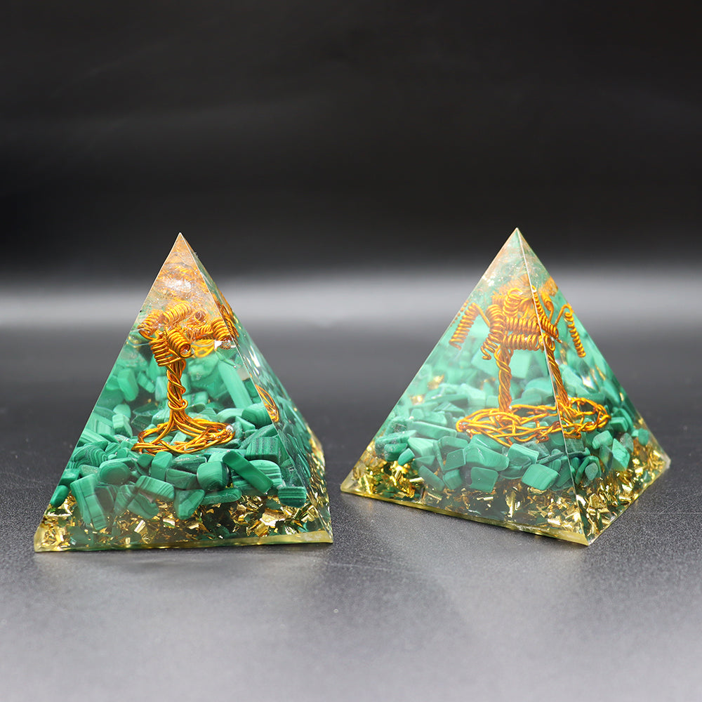 Tree of Life Malachite Crystal Pyramid 3x4.5in Healing