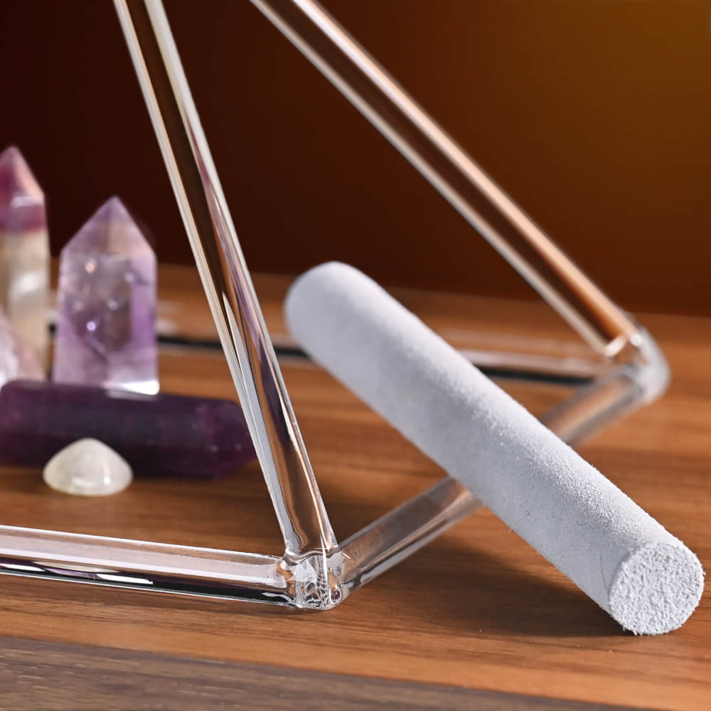 Crystal Singing Bowl with Quartz Crystals and Striker Wands for Triangle Crystal Singing Pyramid