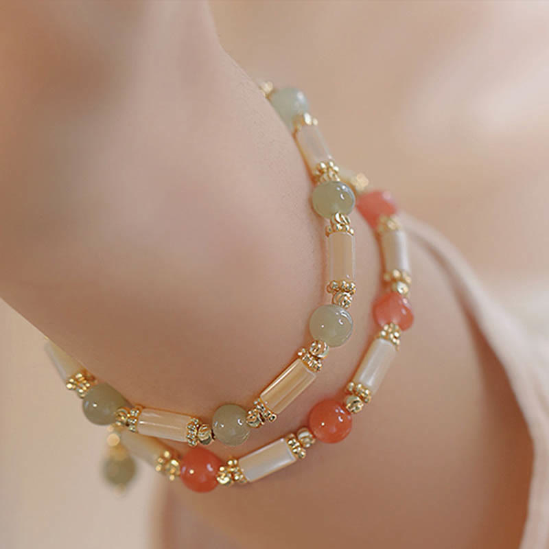 Tridacna Stone and Hetian Jade Blessing Bracelet 6mm