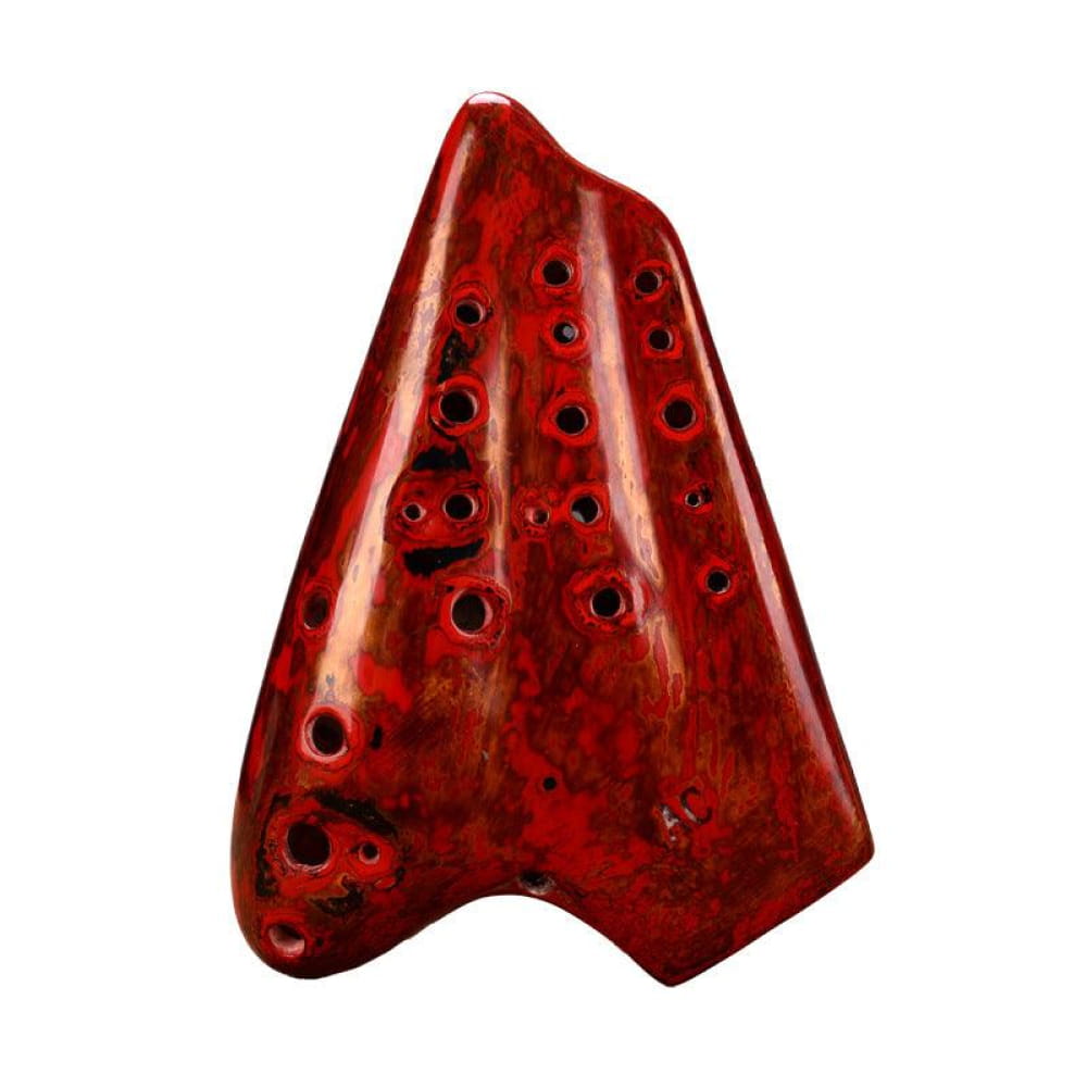 Red ceramic Alto C Ocarina flute with multiple finger holes in Coral Red finish