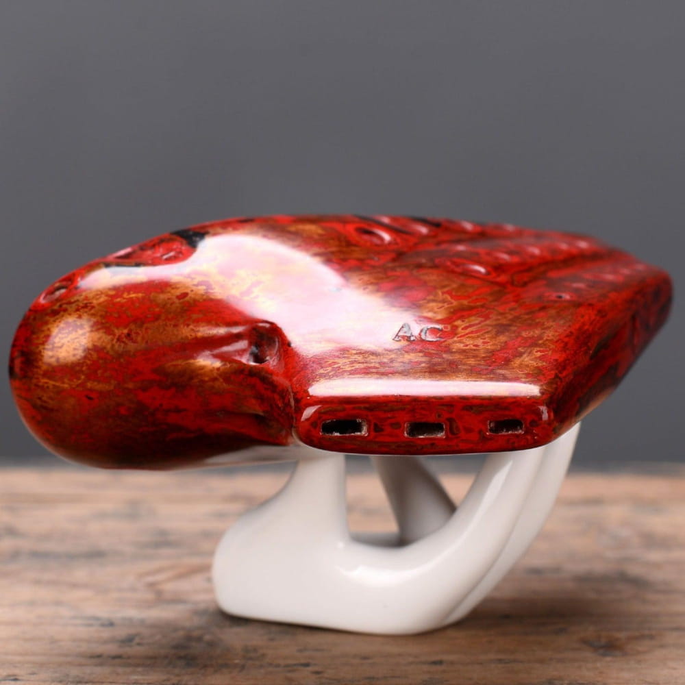 Red glossy ocarina with white base from Triple Chamber Alto C Ocarina Flute - Coral Red