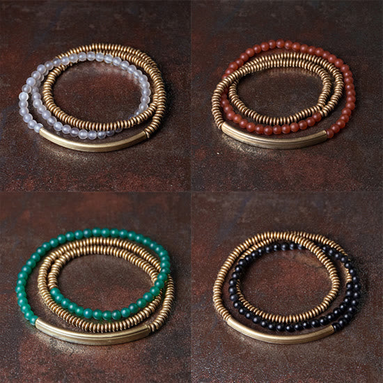 Triple Wrap Agate Stone Protection Copper Bracelet