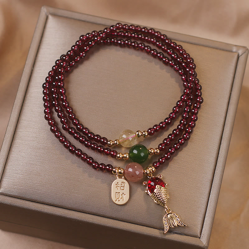Triple Wrap Garnet Bracelet with Peace Buckle and Crystal Healing