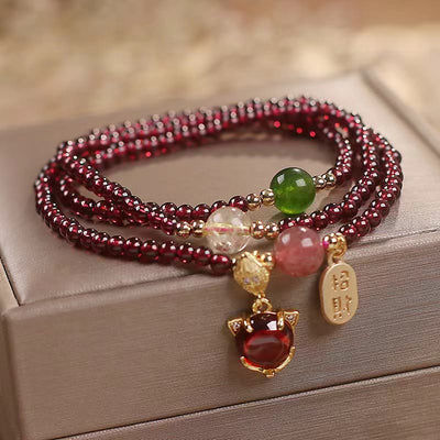 Triple Wrap Garnet Bracelet with Peace Buckle and Crystal Healing