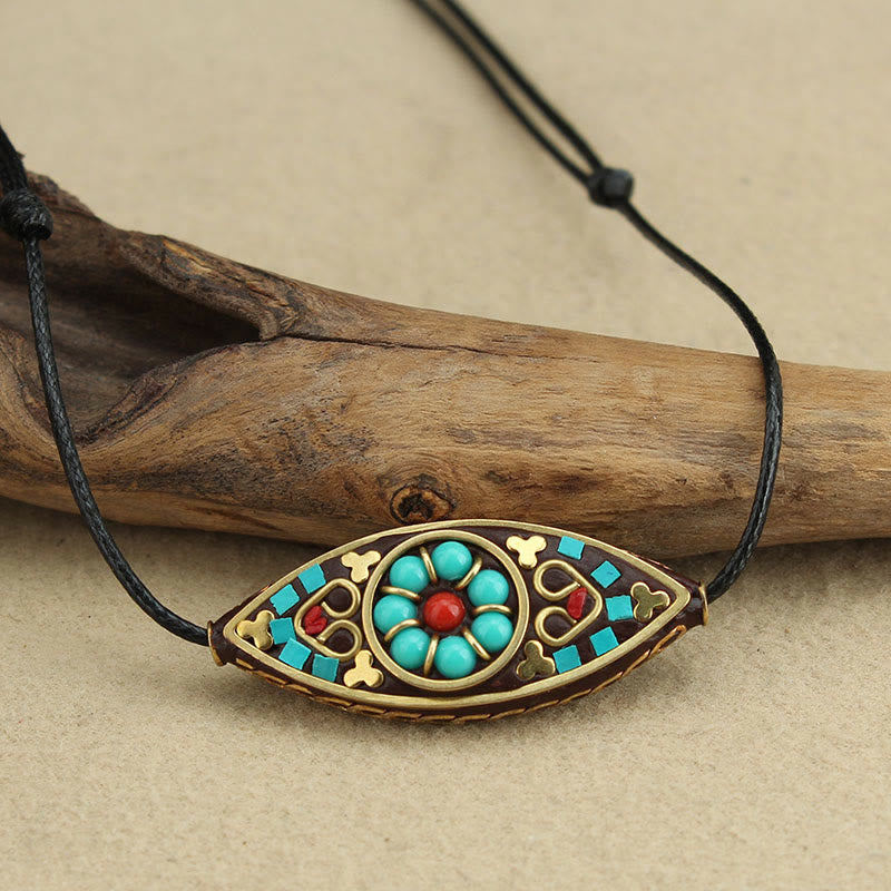 Turquoise Marquise Pattern Protection Strength Necklace Pendant