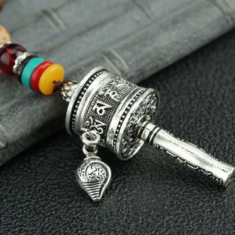 Turquoise Om Mani Padme Hum Prayer Wheel Necklace