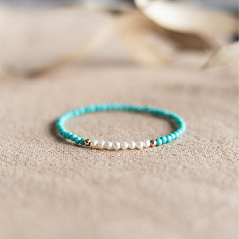 Turquoise Pearl Bracelet 3mm | 925 Sterling Silver Healing Beads