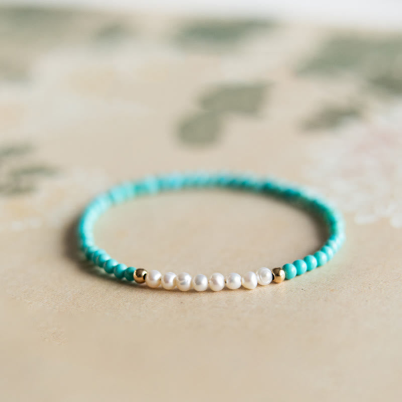 Turquoise Pearl Bracelet 3mm | 925 Sterling Silver Healing Beads