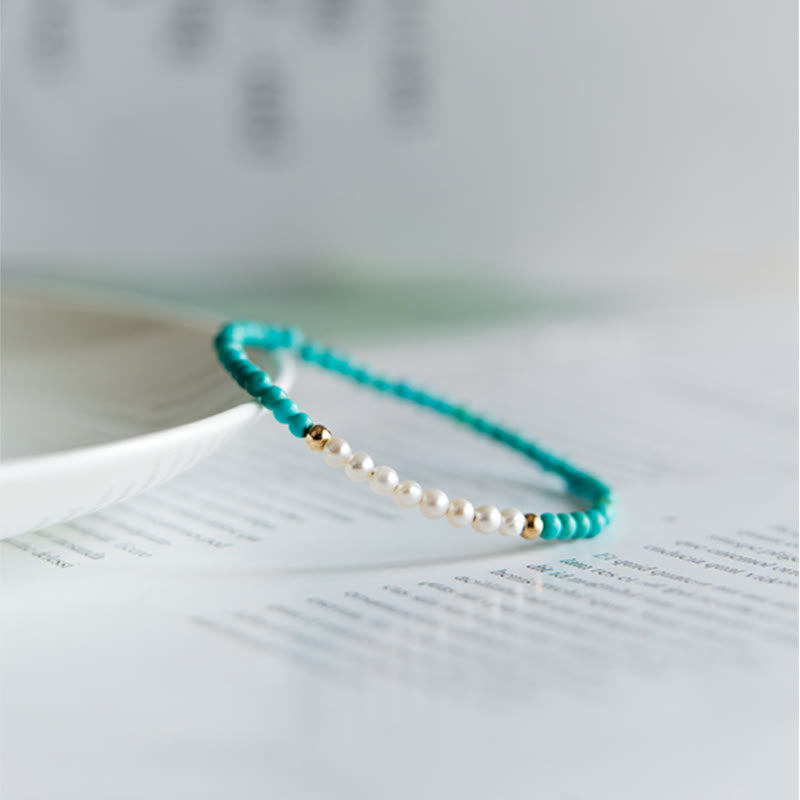 Turquoise Pearl Bracelet 3mm | 925 Sterling Silver Healing Beads