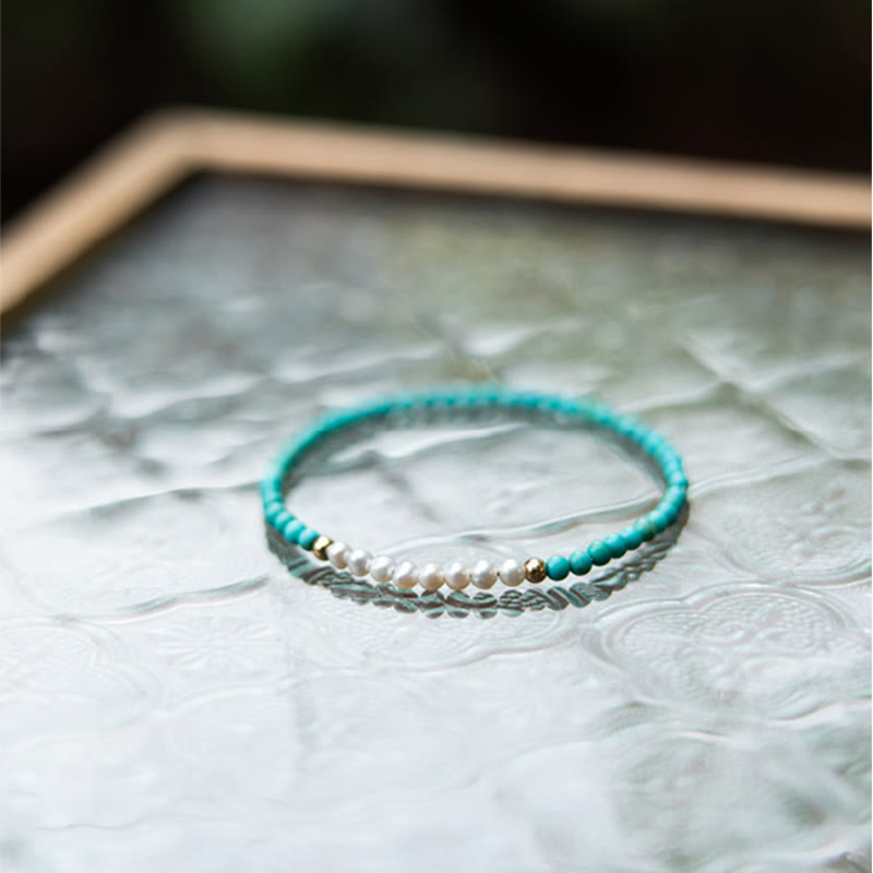 Turquoise Pearl Bracelet 3mm | 925 Sterling Silver Healing Beads