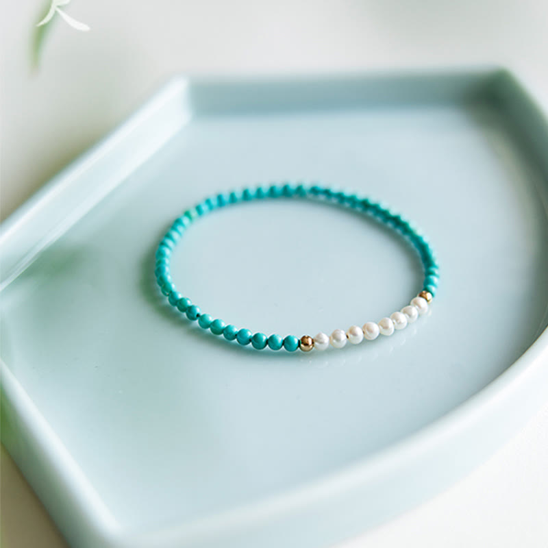Turquoise Pearl Bracelet 3mm | 925 Sterling Silver Healing Beads