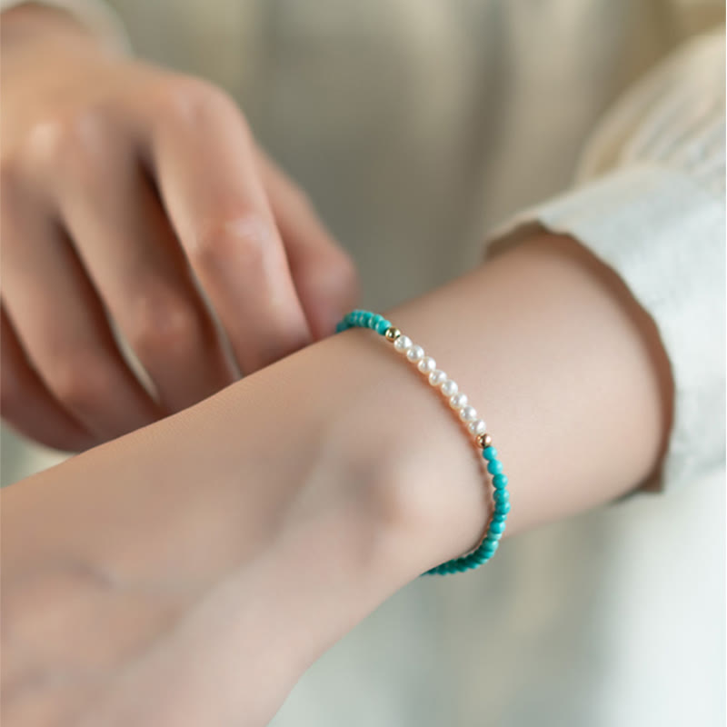 Turquoise Pearl Bracelet 3mm | 925 Sterling Silver Healing Beads