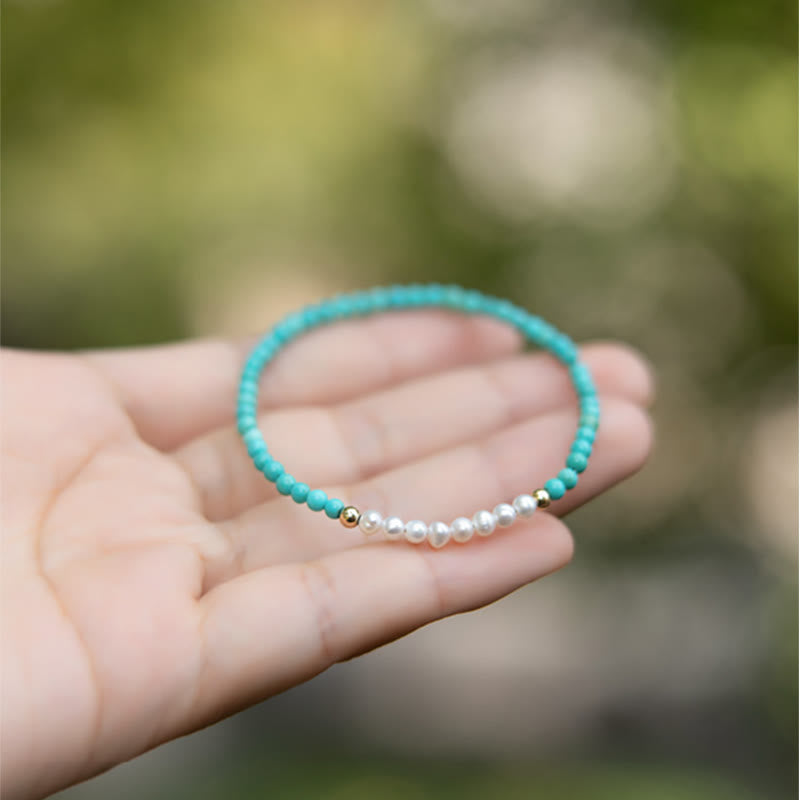 Turquoise Pearl Bracelet 3mm | 925 Sterling Silver Healing Beads