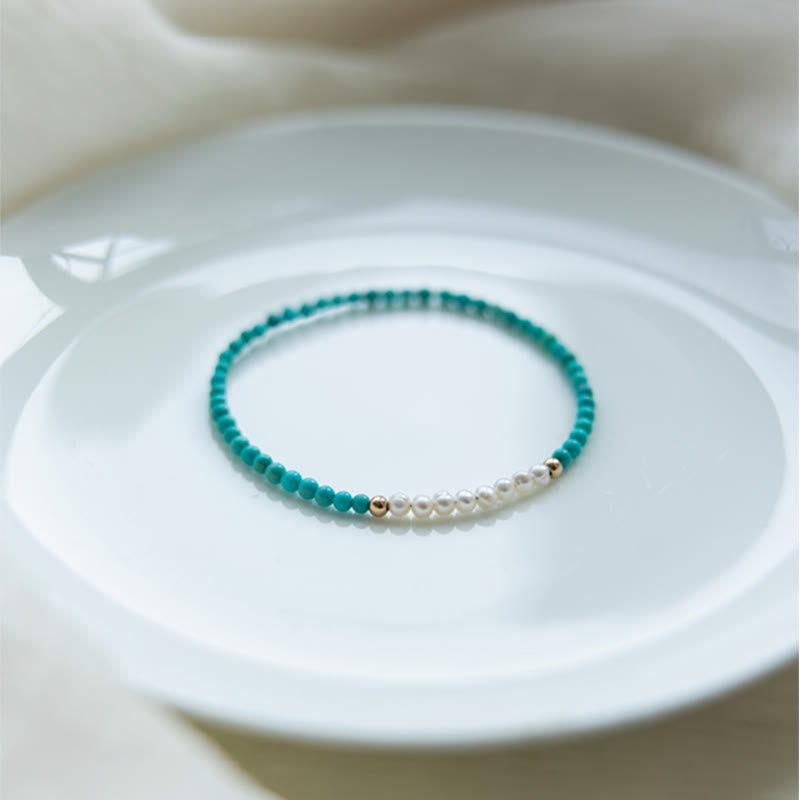 Turquoise Pearl Bracelet 3mm | 925 Sterling Silver Healing Beads