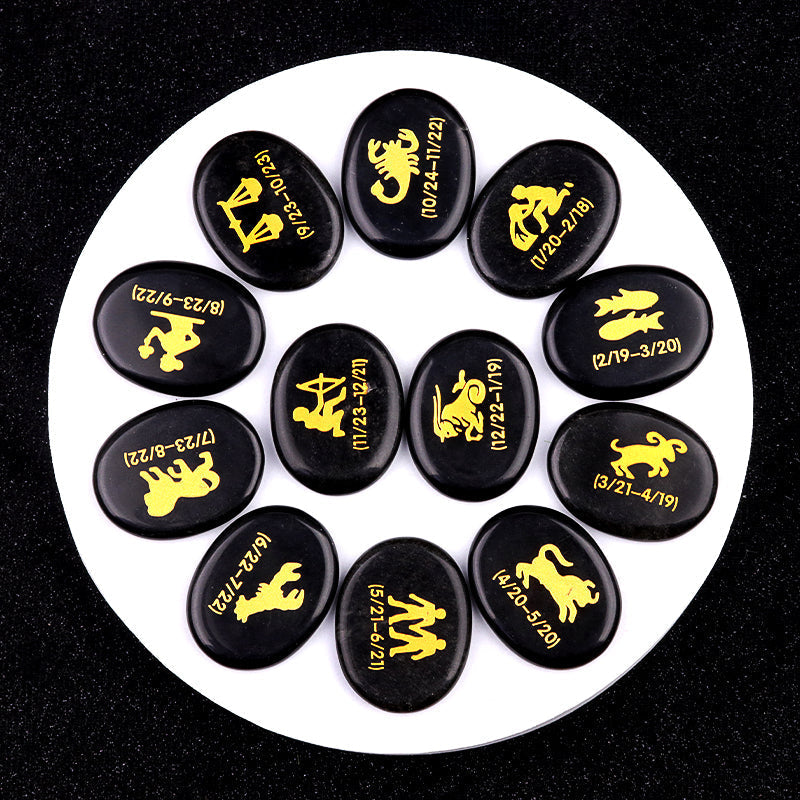 Twelve Constellation Crystal Palm Stones Set