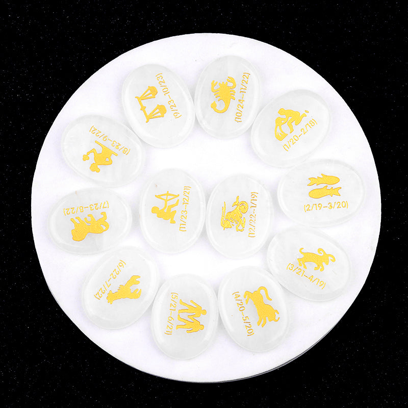 Twelve Constellation Crystal Palm Stones Set