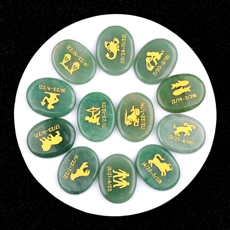 Twelve Constellation Crystal Palm Stones Set