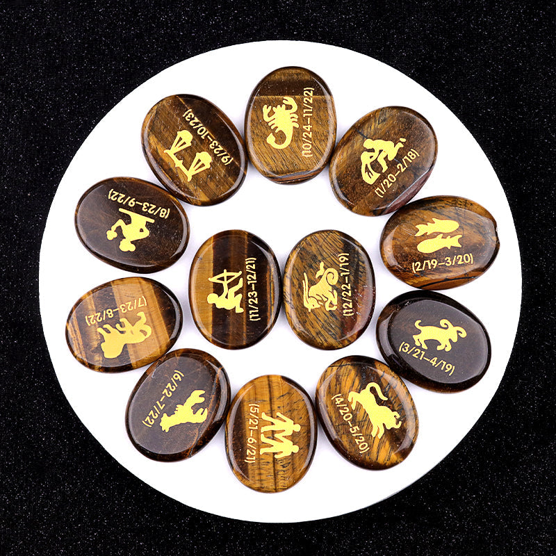 Twelve Constellation Crystal Palm Stones Set