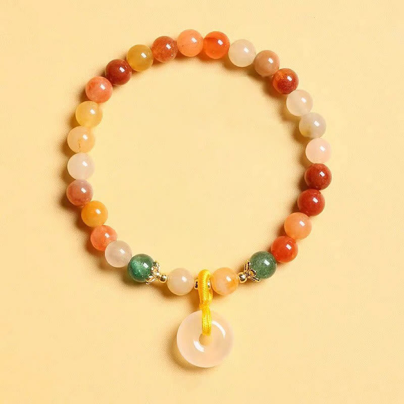 Unisex 8mm Golden Silk Jade Peace Buckle Bracelet