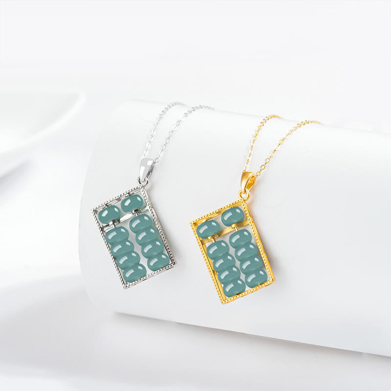 Unisex 925 Sterling Silver Jade Abacus Necklace Pendant