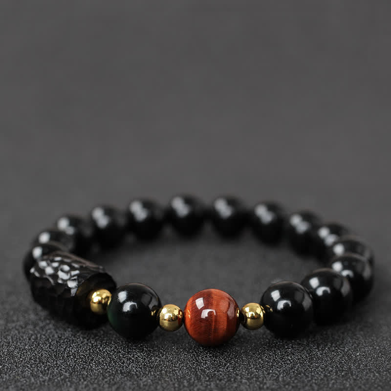 Unisex Black Obsidian & Red Tiger Eye Strength Bracelet 8mm