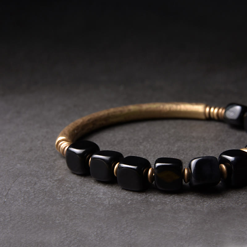 Unisex Black Obsidian Strength Bracelet with Copper