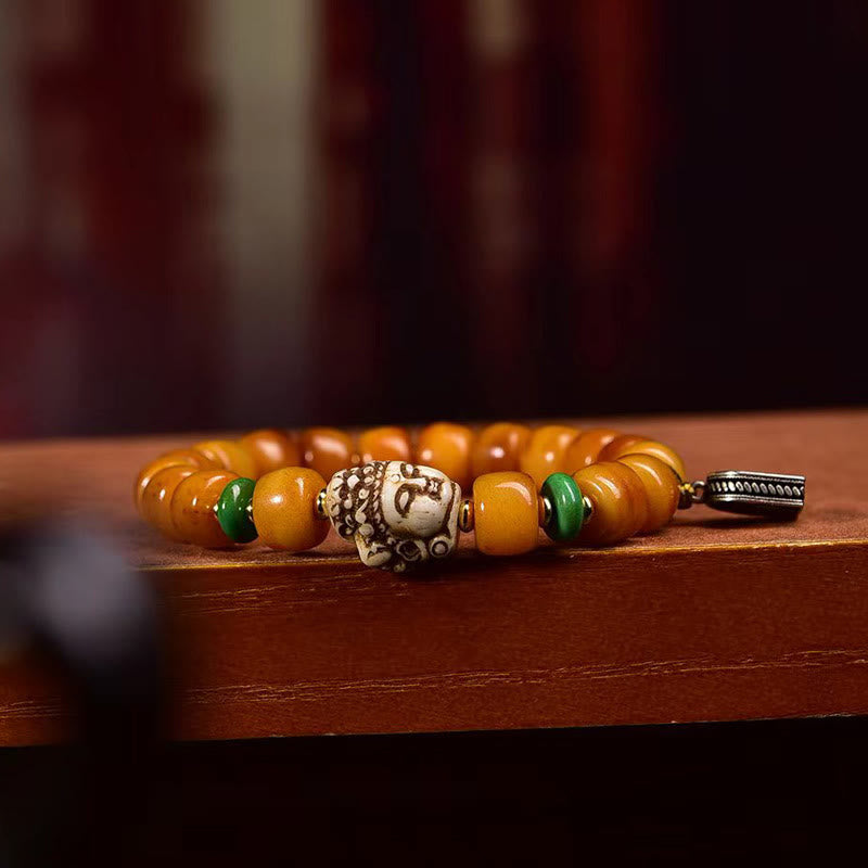 Unisex Camel Bone Buddha Bracelet for Luck & Protection