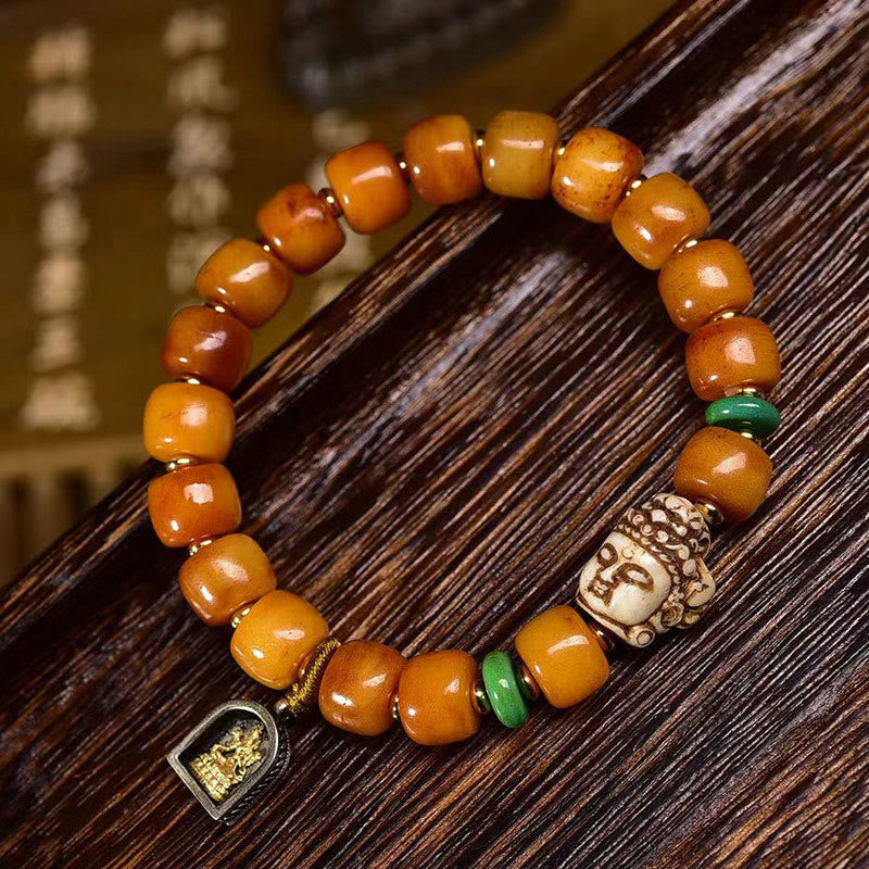 Unisex Camel Bone Buddha Bracelet for Luck & Protection