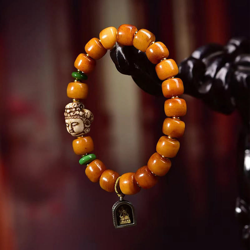 Unisex Camel Bone Buddha Bracelet for Luck & Protection