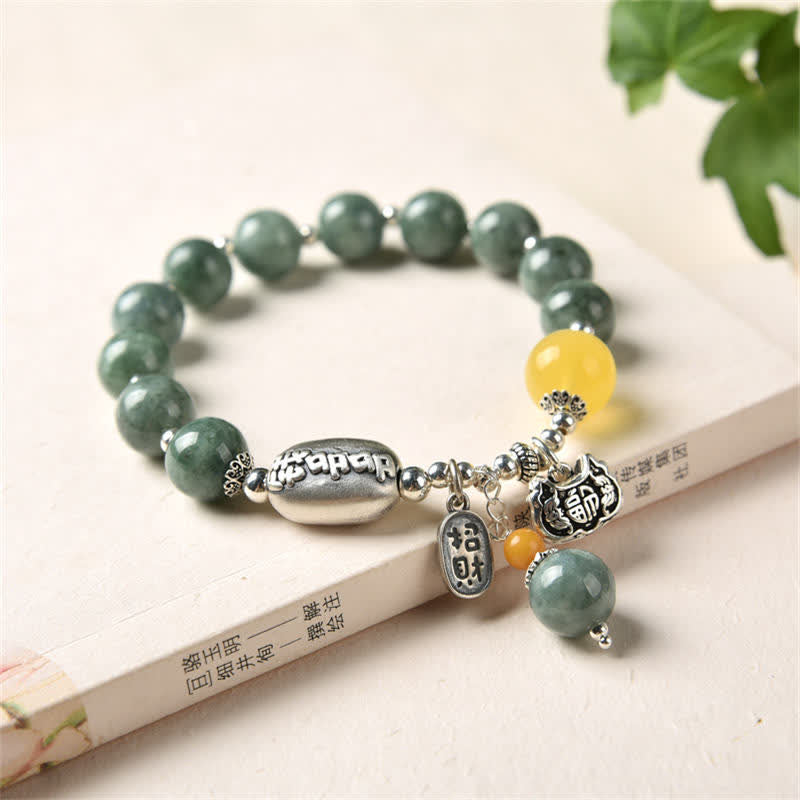 Unisex Cyan Jade Amber Success Bracelet in Sterling Silver