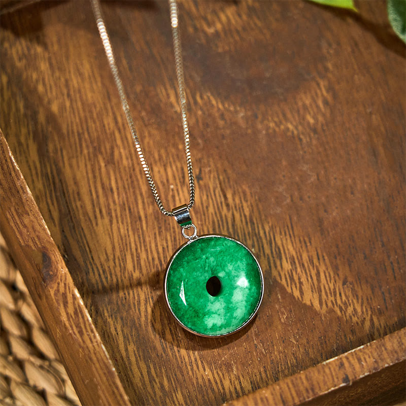 Unisex Cyan Jade Peace Buckle Necklace for Healing & Luck